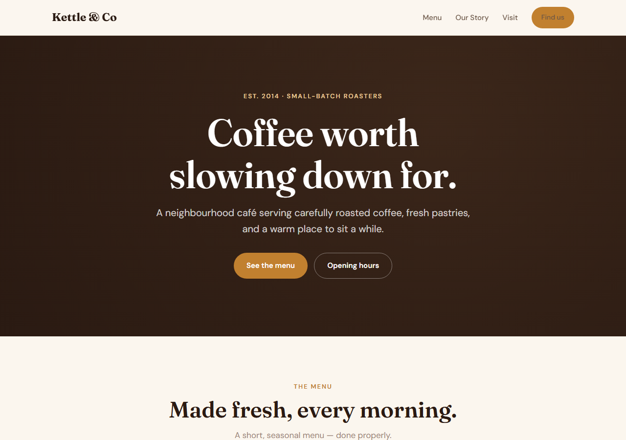 Cafe and coffee shop website template preview