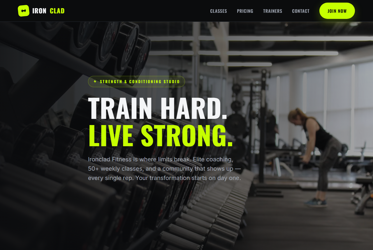 Fitness gym website template preview