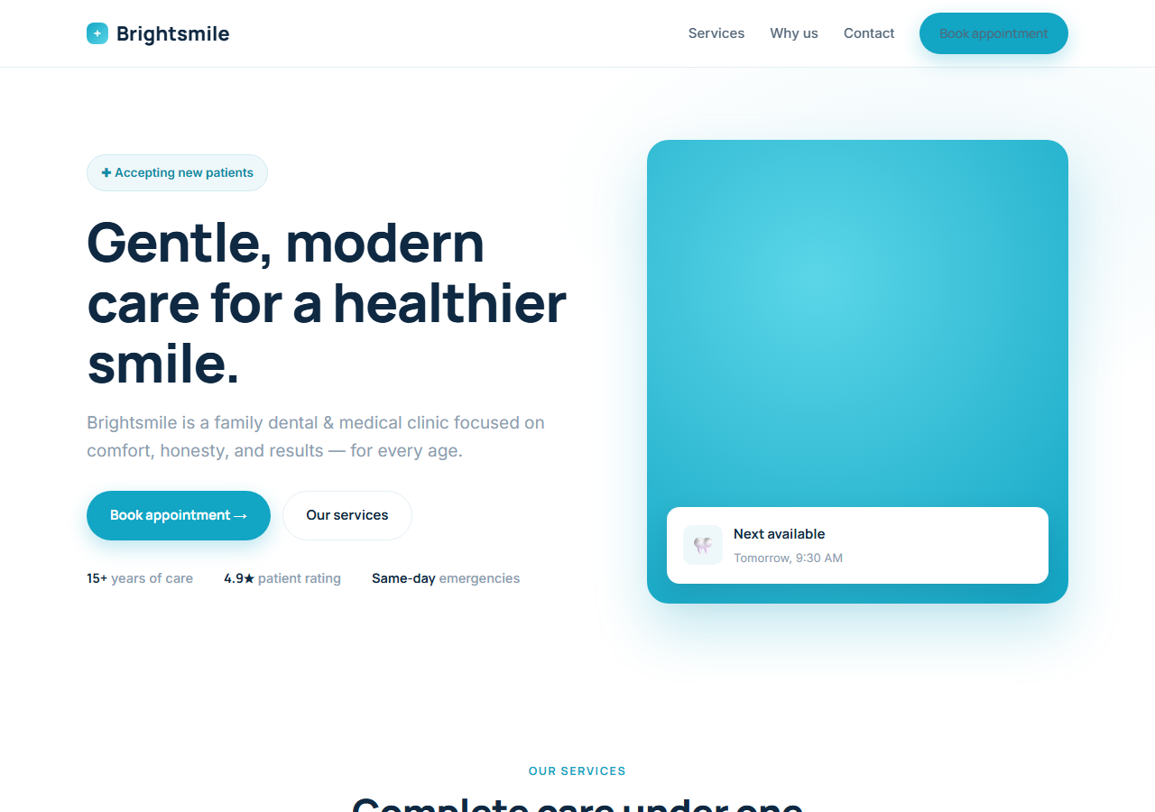 Medical and dental clinic website template preview