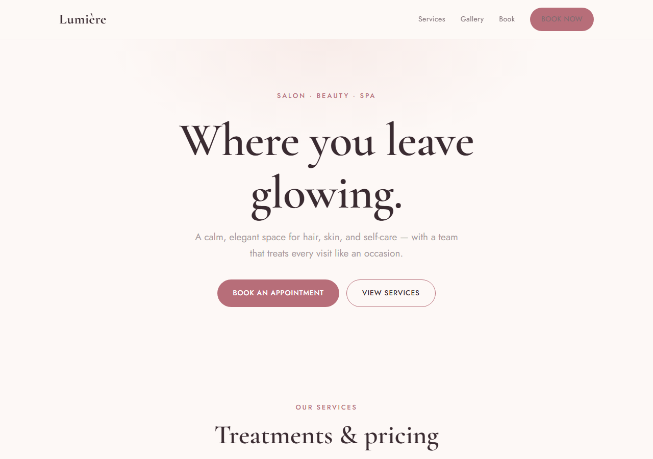 Salon and spa website template preview